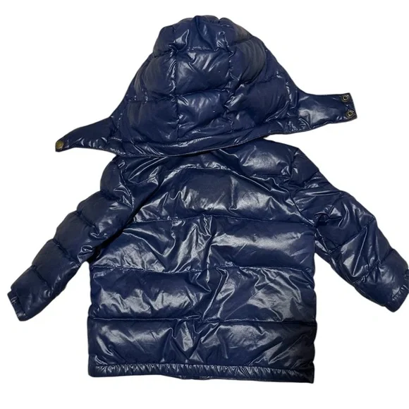 Ralph Lauren Navy Puffer Jacket 24 months Shiny Removable hood - Picture 2 of 7